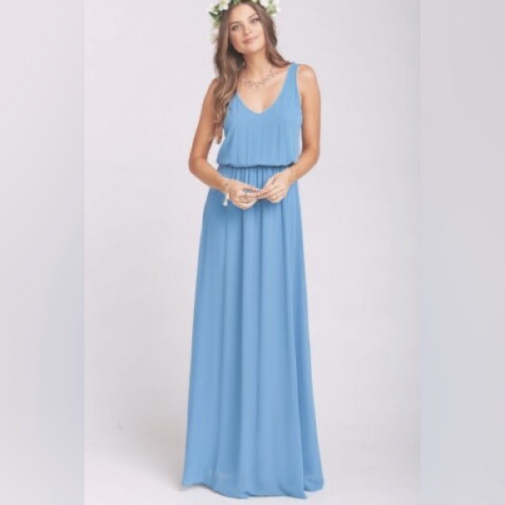 NEW Show Me Your MuMu Kendall Maxi Dress Coastal Blue Chiffon Size Large